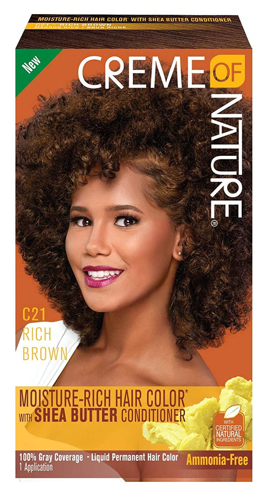 CREME OF NATURE MOISTURE-RICH PERMANENT LIQUID HAIR COLOR RICH BROWN (C21)